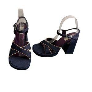 Vintage 725 Originals Denim & Beaded Chunky Platform Sandals Size 8
